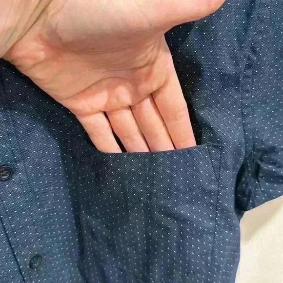 Rugby University Men’s Short Sleeve Button Down Shirt Blue White Dots Size M - Picture 5 of 6